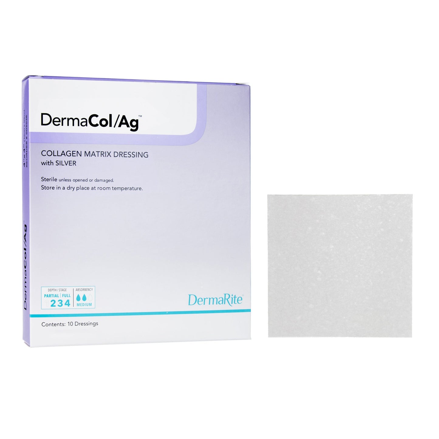 DERMARITE SILVER COLLAGEN DRESSING DERMACOL/AG 2x2 INCH SQUARE STERILE (EACH)