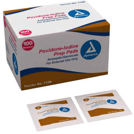 DYNAREX POVIDONE-IODINE PREP PAD MEDIUM 100CT #1108