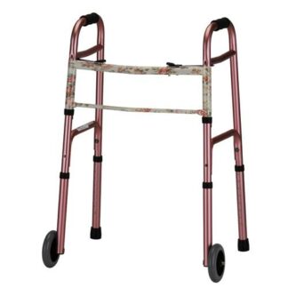 Nova Folding Walker with 5 inch Wheels - Pink with Floral Print
